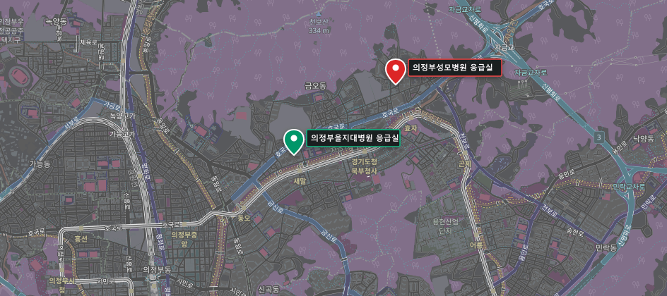 양주시 24시간 응급의료 지도 (다크모드)